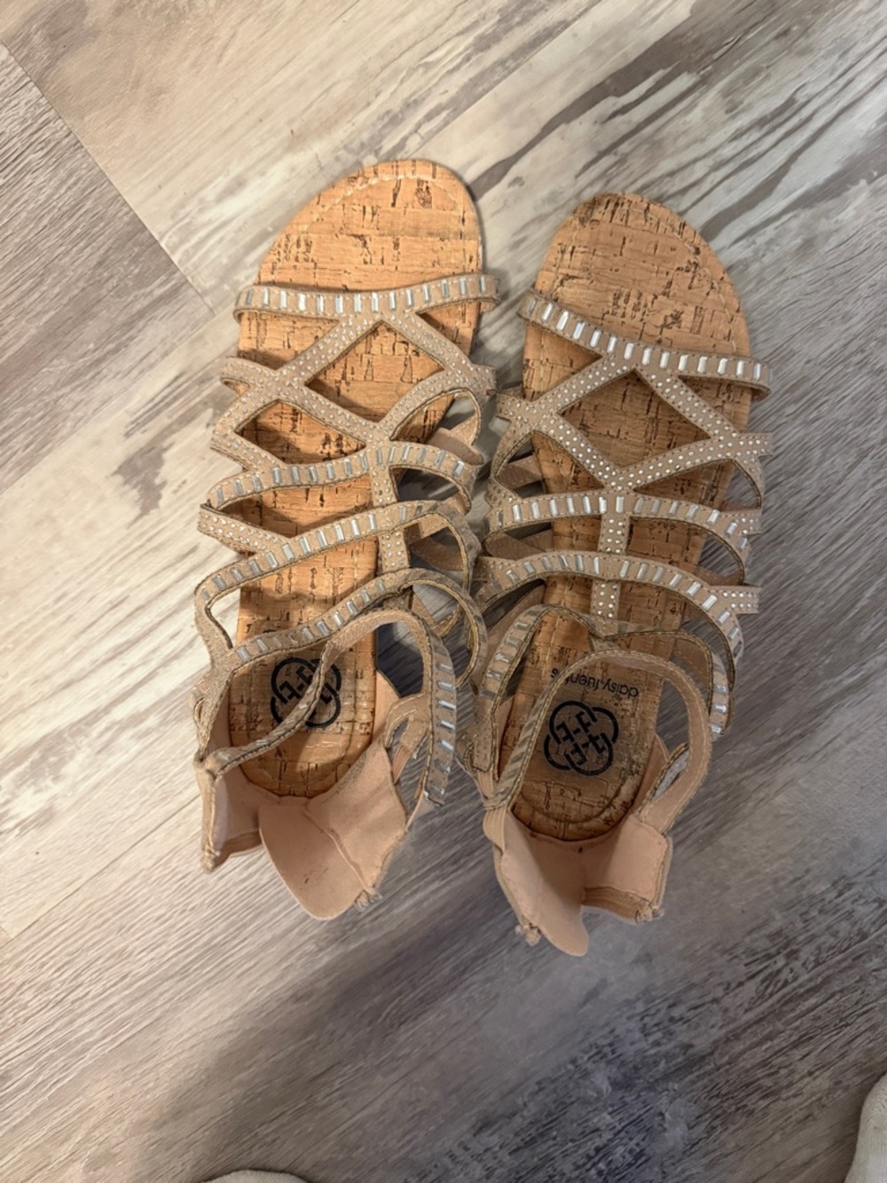 Sparkly Beige Cork Strappy Sandals